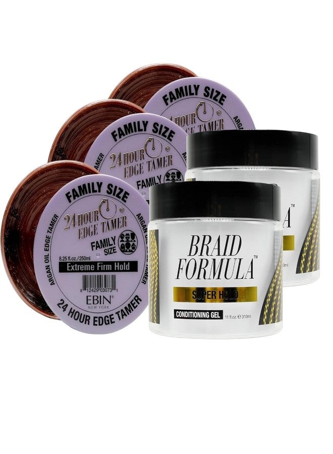 EBIN NEW YORK 3x 24 Hour Edge Tamer Extreme Firm Hold (250ml) Bundle with 2x Braid Formula Conditioning Gel Super Hold (310ml) Edge Control and Braiding Gel Styling – Gift Set (5 Items) - Image 1